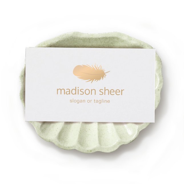 Soft Rose Gold Feather Logo Visitenkarte (Von Creator hochgeladen)