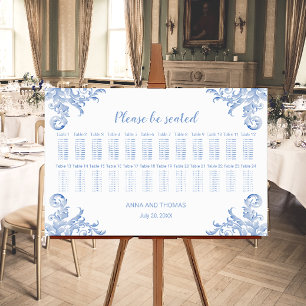 Soft Royal Blue Watercolor Blühend Sitzkarte Poster