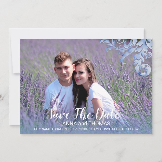 Soft Royal Blue Watercolor Save the Date Geblüht (Vorderseite)