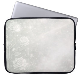 Soft sage and frosted white florals AI art  Laptopschutzhülle