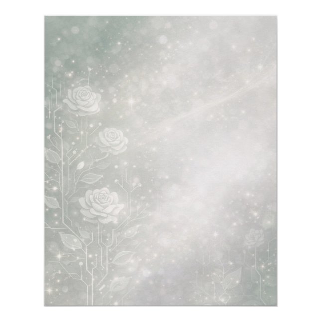 Soft sage and frosted white florals AI art  Poster (Vorderseite)