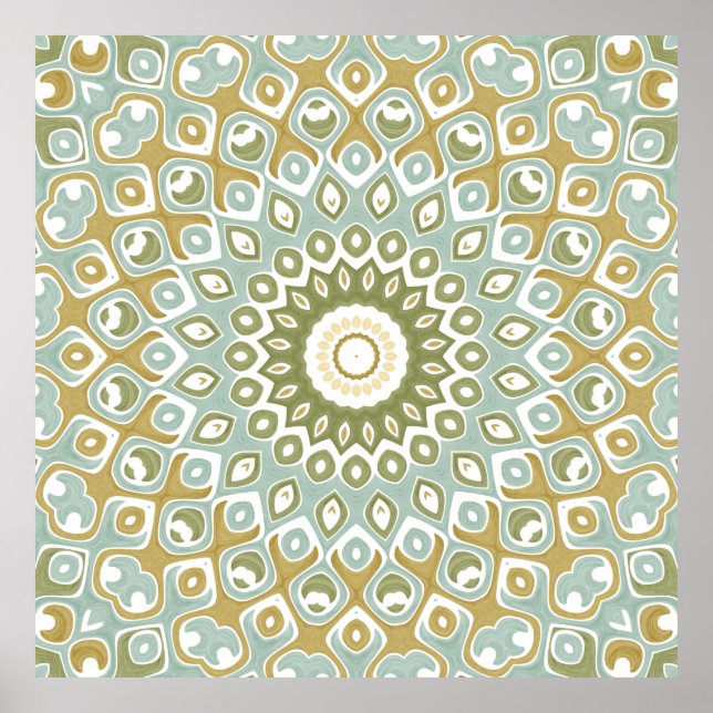 Soft Sage and Gold Geometric Mandala Pattern Poster (Vorne)