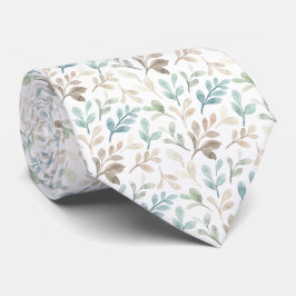 Soft Sage and Ochre Watercolor Leaves Pattern  Krawatte