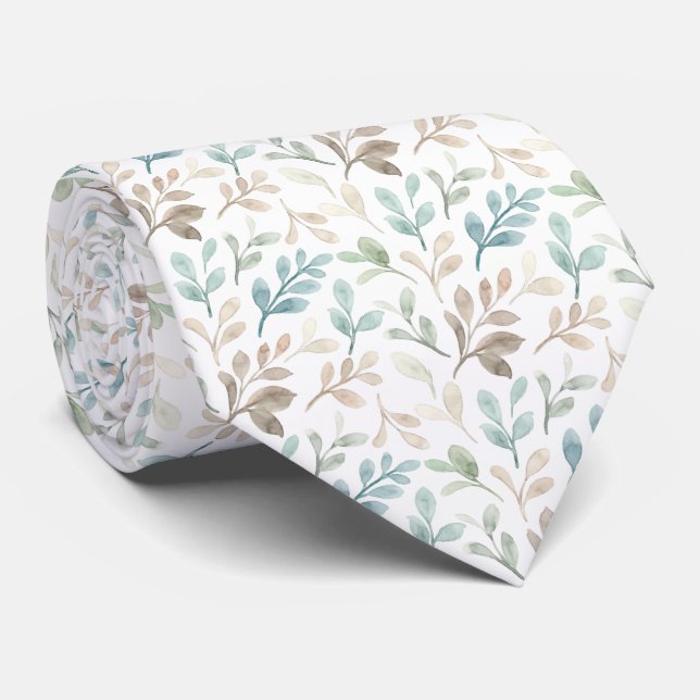 Soft Sage and Ochre Watercolor Leaves Pattern  Krawatte (Gerollt)
