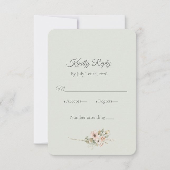 Soft Sage Botanical Wedding RSVP Karte (Vorderseite)