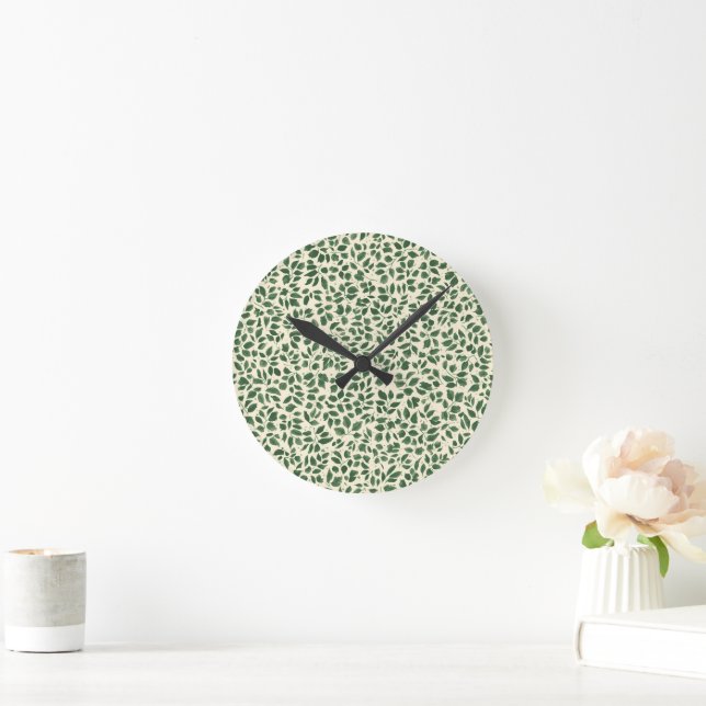 Soft Sage Green Botanical Leaf Foliage Pattern Runde Wanduhr (Zuhause)