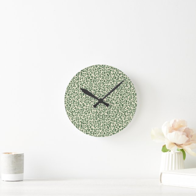 Soft Sage Green Botanical Leaf Foliage Pattern Runde Wanduhr (Zuhause)
