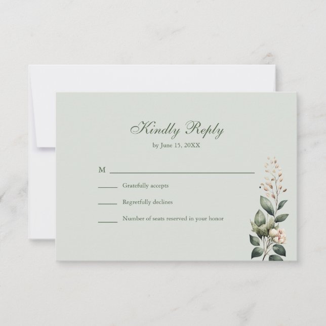 Soft Sage Green Floral Wedding RSVP Card Karte (Vorderseite)