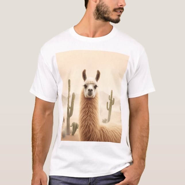 Soft Sand Llama mit Cactus Flow T-Shirt (Vorderseite)