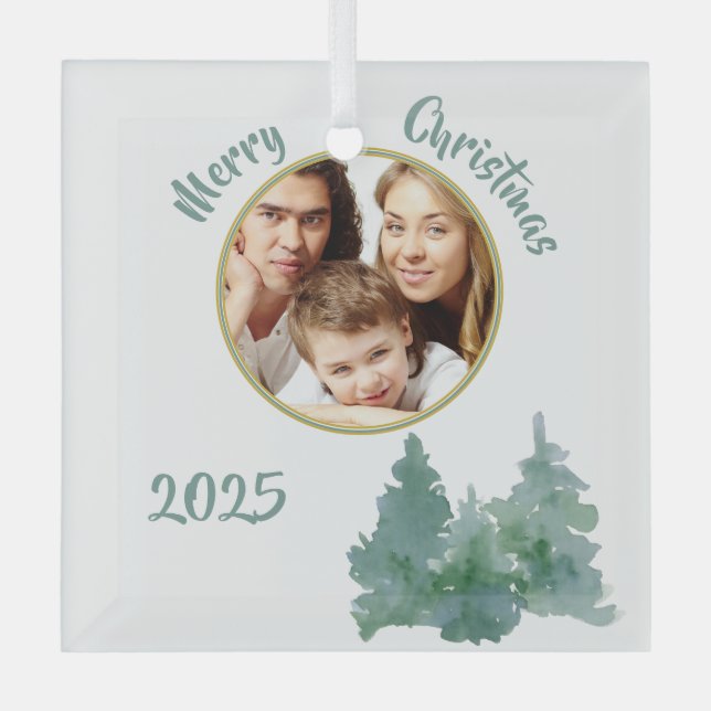 Soft Sea Green Photo Christmas Card Ornament Aus Glas (Vorderseite)