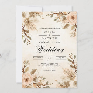 Soft Sepia Bloom Akzent Hochzeit Einladung