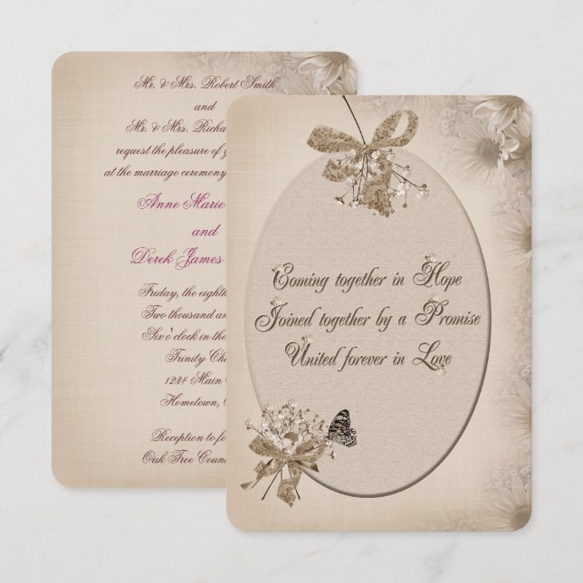 Soft Sepia Daisy Wedding Einladung (Vorne/Hinten)