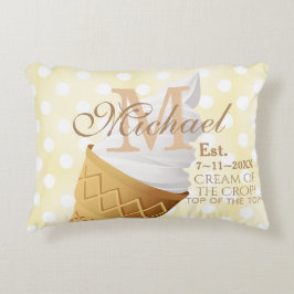 Soft Serve Vanilla Ice Cream Cone Name Monogram Dekokissen