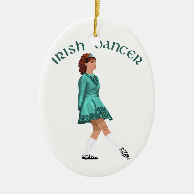 Soft Shoe Irish Dancer in Türkis Keramik Ornament (Vorne)