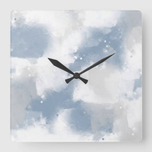 Soft Slate Blue Gray & White Abstract Brushstrokes Quadratische Wanduhr