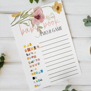 Soft Spring Floral Book Emoji Baby Shower Spiel Poster