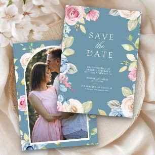 Soft Spring Floral Foto Dusty Blue Wedding Save The Date