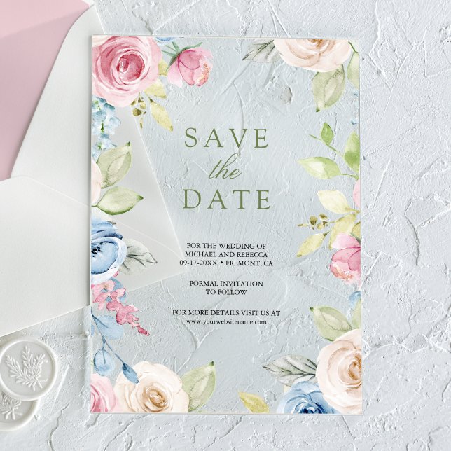 Soft Spring Floral Wedding Save the Date Acryleinladungen (Von Creator hochgeladen)