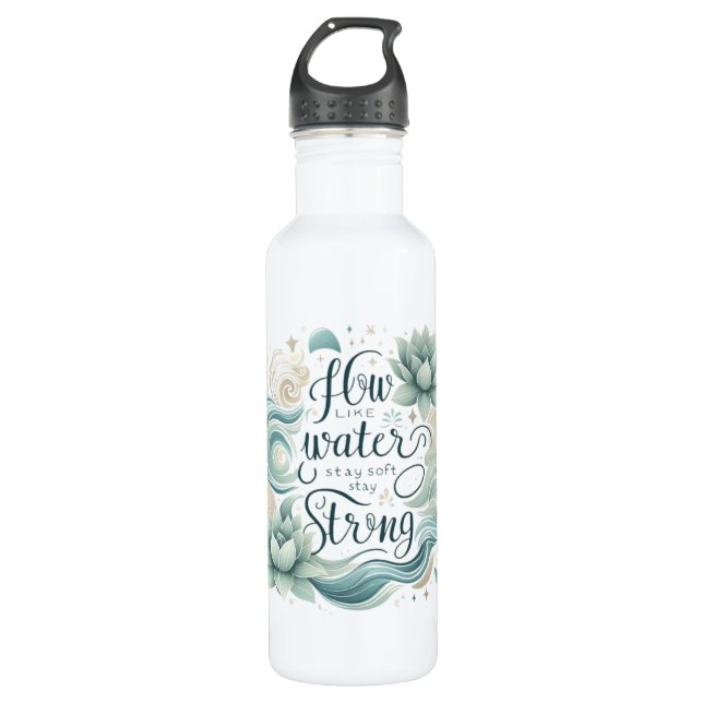 Soft Strength Quote in Flowing Water Design Edelstahlflasche (Vorderseite)