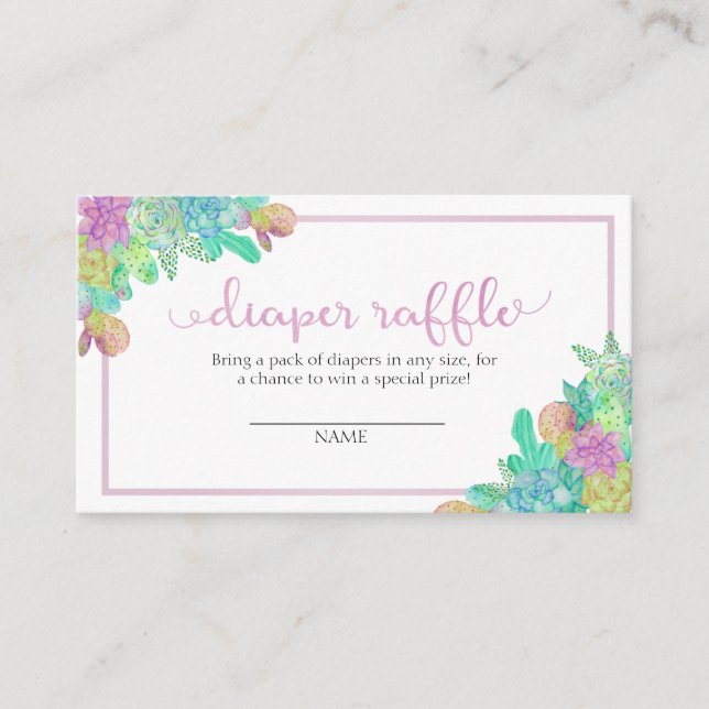 Soft Succulate & Cacti Girl Diaper Raffle Card Begleitkarte (Vorderseite)