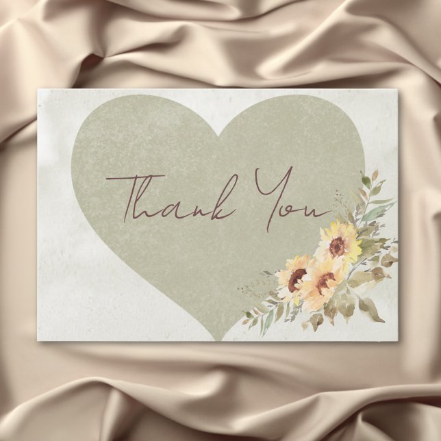 Soft Sunflowers Boho Heart Wedding Dankeskarte (Soft Sunflowers Boho Heart Wedding Thank You Card)