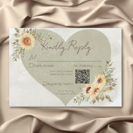 Soft Sunflowers Boho Heart Wedding QR Code RSVP Karte