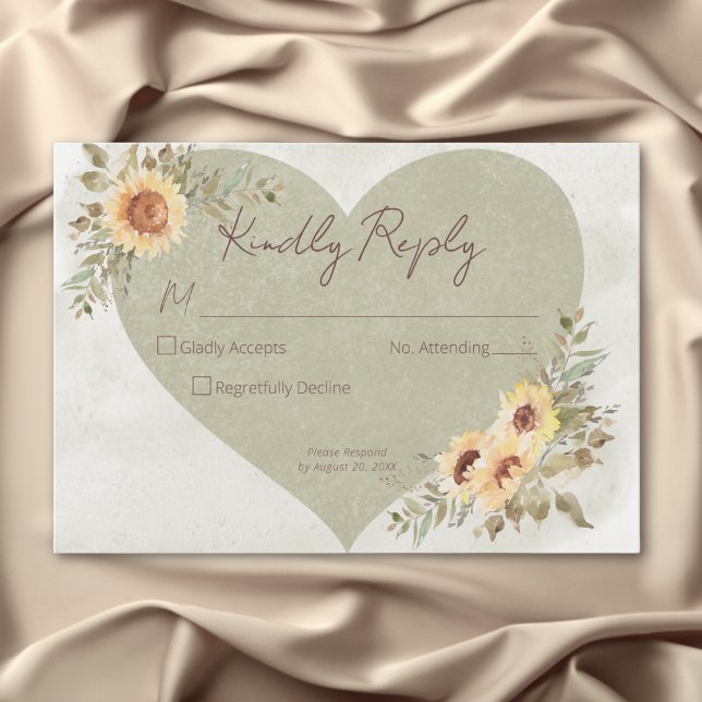 Soft Sunflowers Boho Heart Wedding RSVP Karte (Soft Sunflowers Boho Heart Wedding RSVP Card)