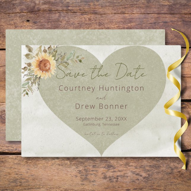 Soft Sunflowers Boho Heart Wedding Save The Date (Soft Sunflowers Boho Heart Wedding Save The Date)
