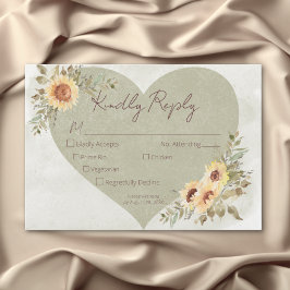 Soft Sunflowers Boho Herz Hochzeit Drei Abendessen RSVP Karte