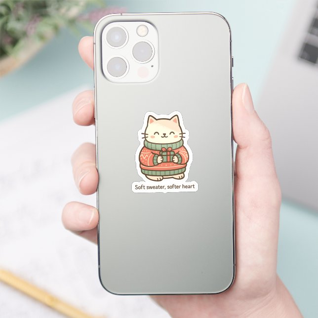 Soft Sweater Softer Heart Sticker | Cute Cozy Cat  (Telefon)