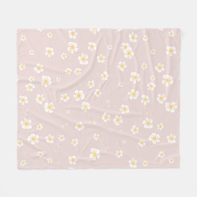Soft Taupe White Daisies Fleecedecke (Vorderseite (Horizontal))