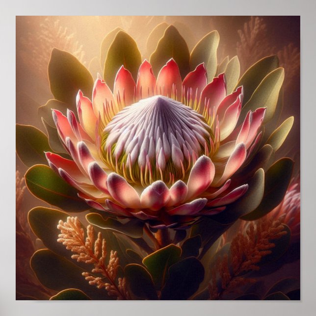 Soft Toned King Protea Bloom in Artistic Natural  Poster (Vorne)