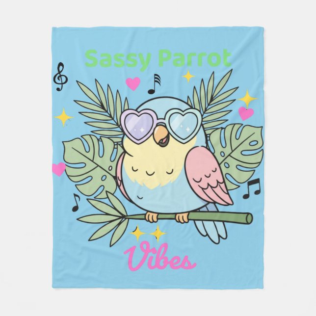 Soft Tropical "Sassy Parrot Vibes" Herzsonne Fleecedecke (Vorderseite)