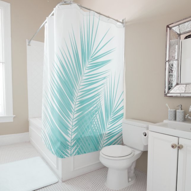 Soft Turquoise Palm Blätter Dream #1 Duschvorhang (Beispiel)
