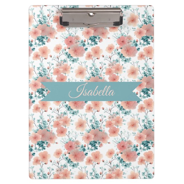 Soft Vintage Spring Pink Floral Personalized Klemmbrett (Vorderseite)