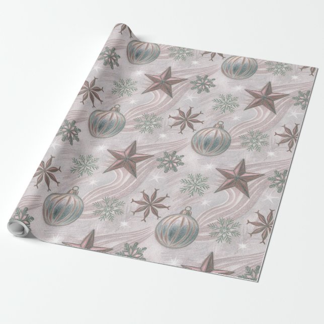 Soft Vintage Winter Ornaments & Snowflakes Geschenkpapier (Ungerollt)
