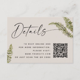 Soft Warm Taupe Fern Wedding Details. Botanical QR Begleitkarte
