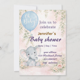 soft water colour floral teddy bear  Invitation Einladung