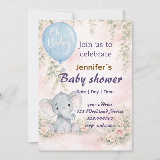 soft water colour floral teddy bear  Invitation Einladung (Vorderseite)