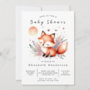 Soft Watercolor Animal Fox Baby Dusche Einladung