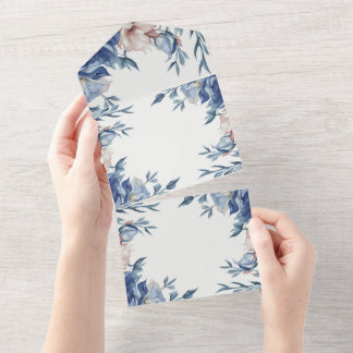 Soft Watercolor Blue Floral All In One Einladung