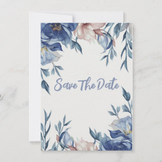 Soft Watercolor Blue Floral Save The Date