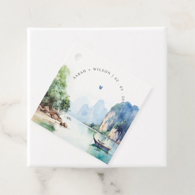 Soft Watercolor Coastal Thailand Seascape Wedding Geschenkanhänger (Beispiel)