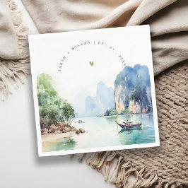 Soft Watercolor Coastal Thailand Seascape Wedding Serviette