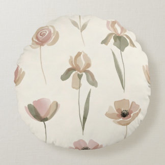 Soft Watercolor Floral Round Pillow Rundes Kissen