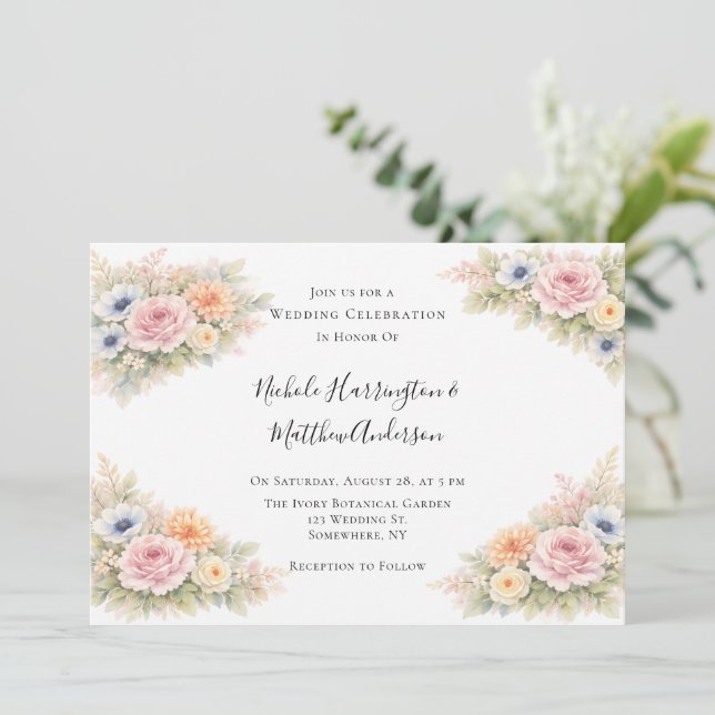 Soft Watercolor Floral Wedding Celebration Einladung (Stehend Vorderseite)