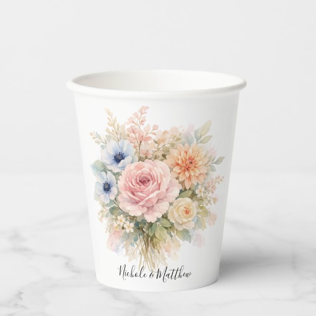Soft Watercolor Floral Wedding Pappbecher (Vorderseite)