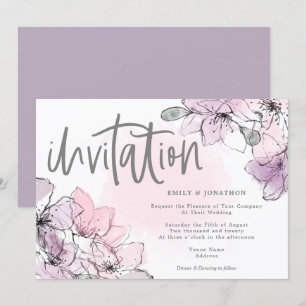 Soft Watercolor Florals Lilac Pink Script Wedding Einladung