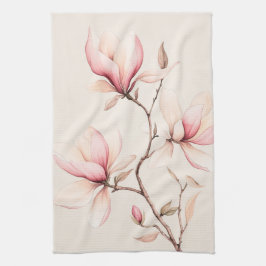 Soft Watercolor Magnolia Blooms Elegante Geschirrtuch