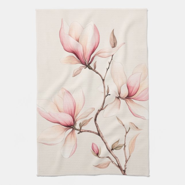 Soft Watercolor Magnolia Blooms Elegante Geschirrtuch (Vertikal)
